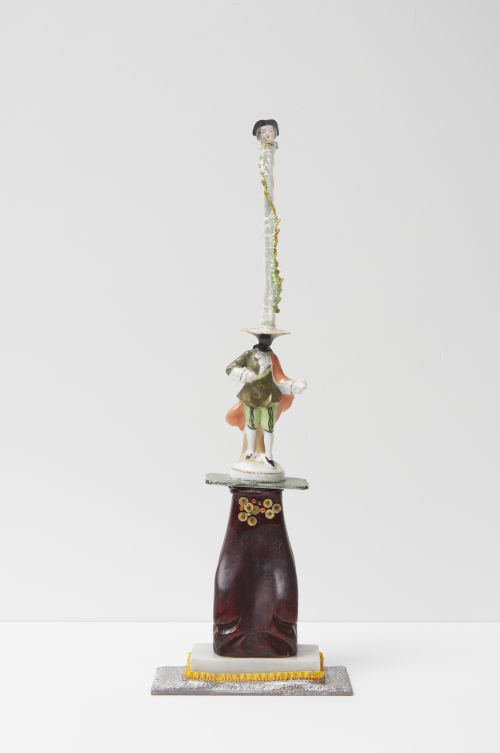 Sheila Pepe
Votive Modern: C-man Courtier, 2022
Marble, Wood, paint, fabric, beads, hardware, ceramic
17.75 x 6.25 x 2.5 inches 
45.09 x 15.88 x 6.35 cm