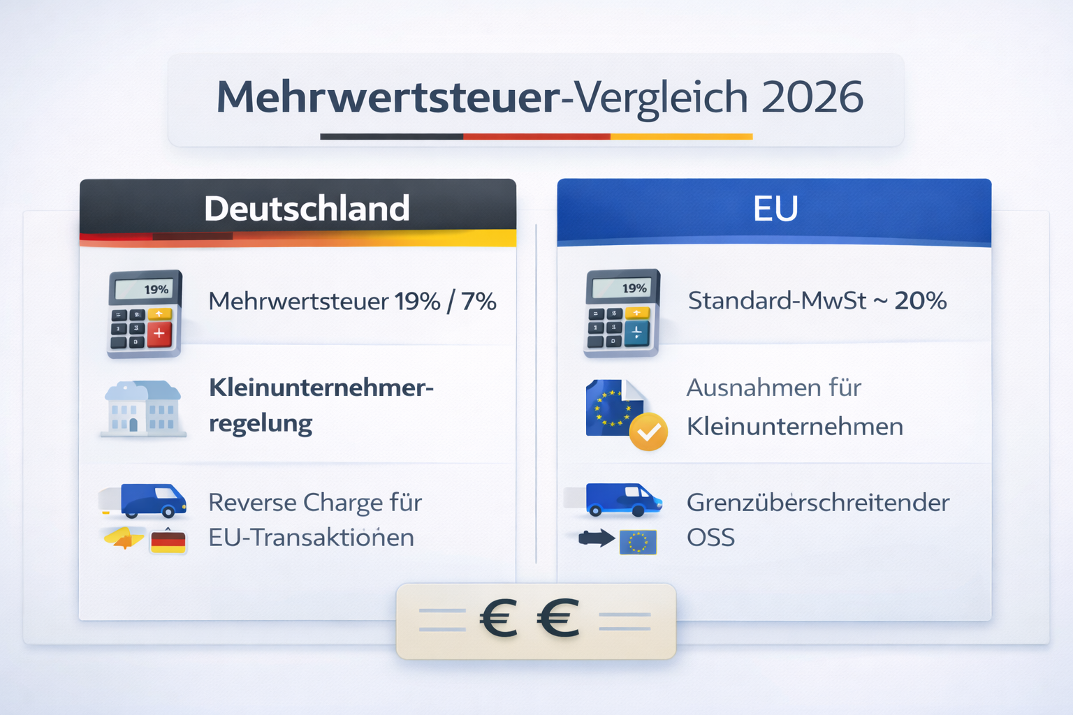 Mehrwertsteuer Deutschland vs EU: Die wichtigsten Unterschiede (2026)