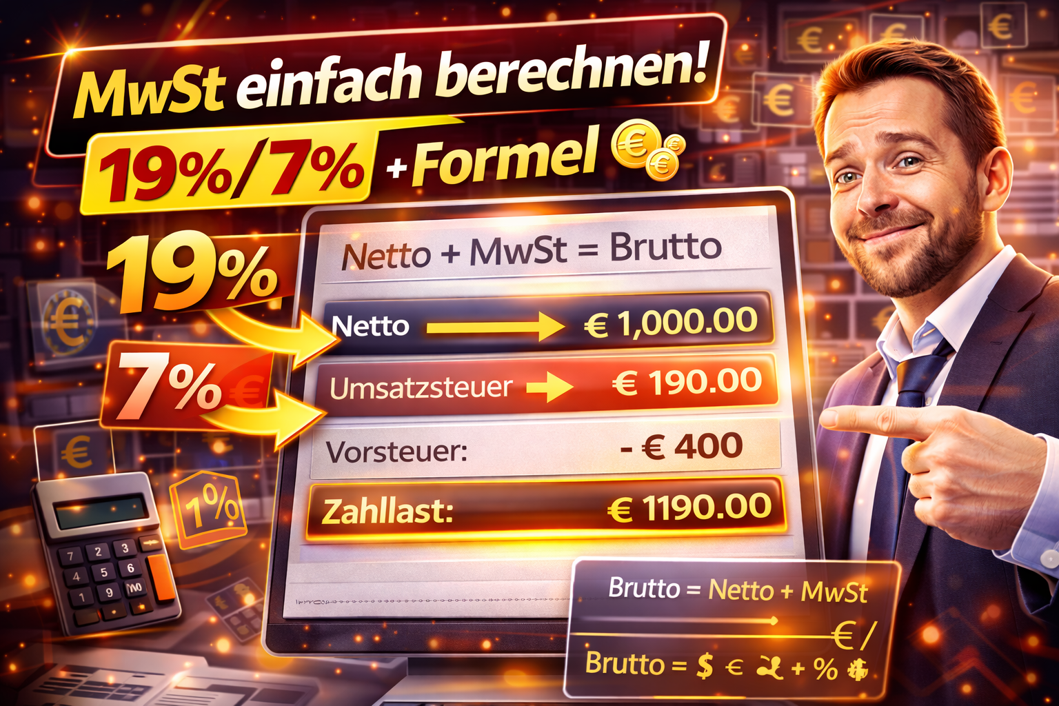 Mehrwertsteuer berechnen Deutschland: Formeln, Beispiele und Rechner (2026)