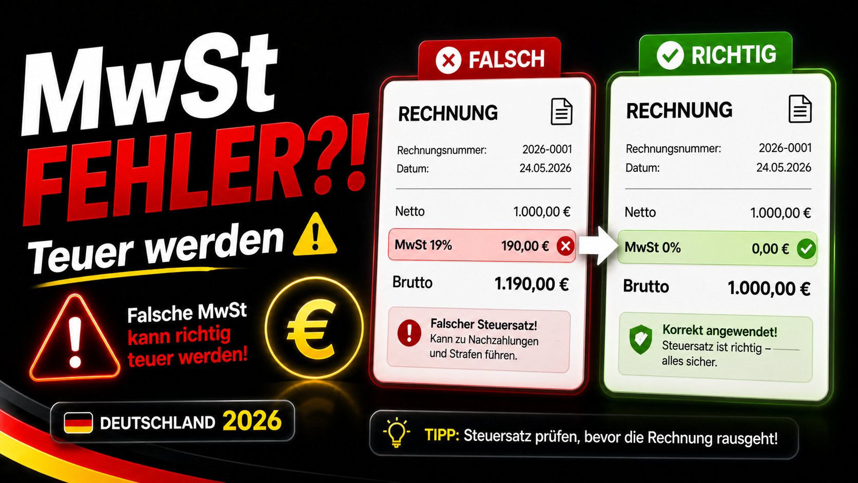 Falsche MwSt auf Rechnung – Folgen, Strafen & wie Sie Fehler vermeiden (2026)