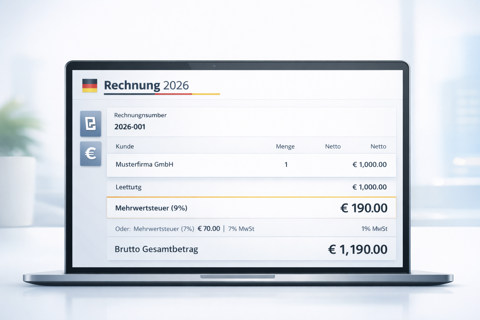 Rechnung schreiben mit Mehrwertsteuer: Anleitung & Beispiel (Deutschland 2026)