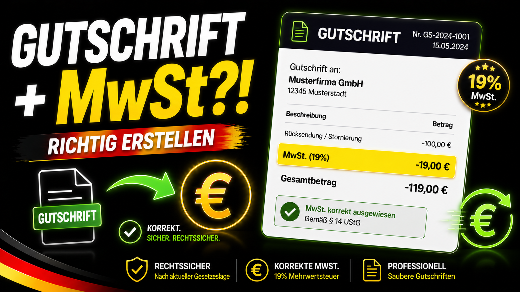 Gutschrift mit Mehrwertsteuer richtig erstellen