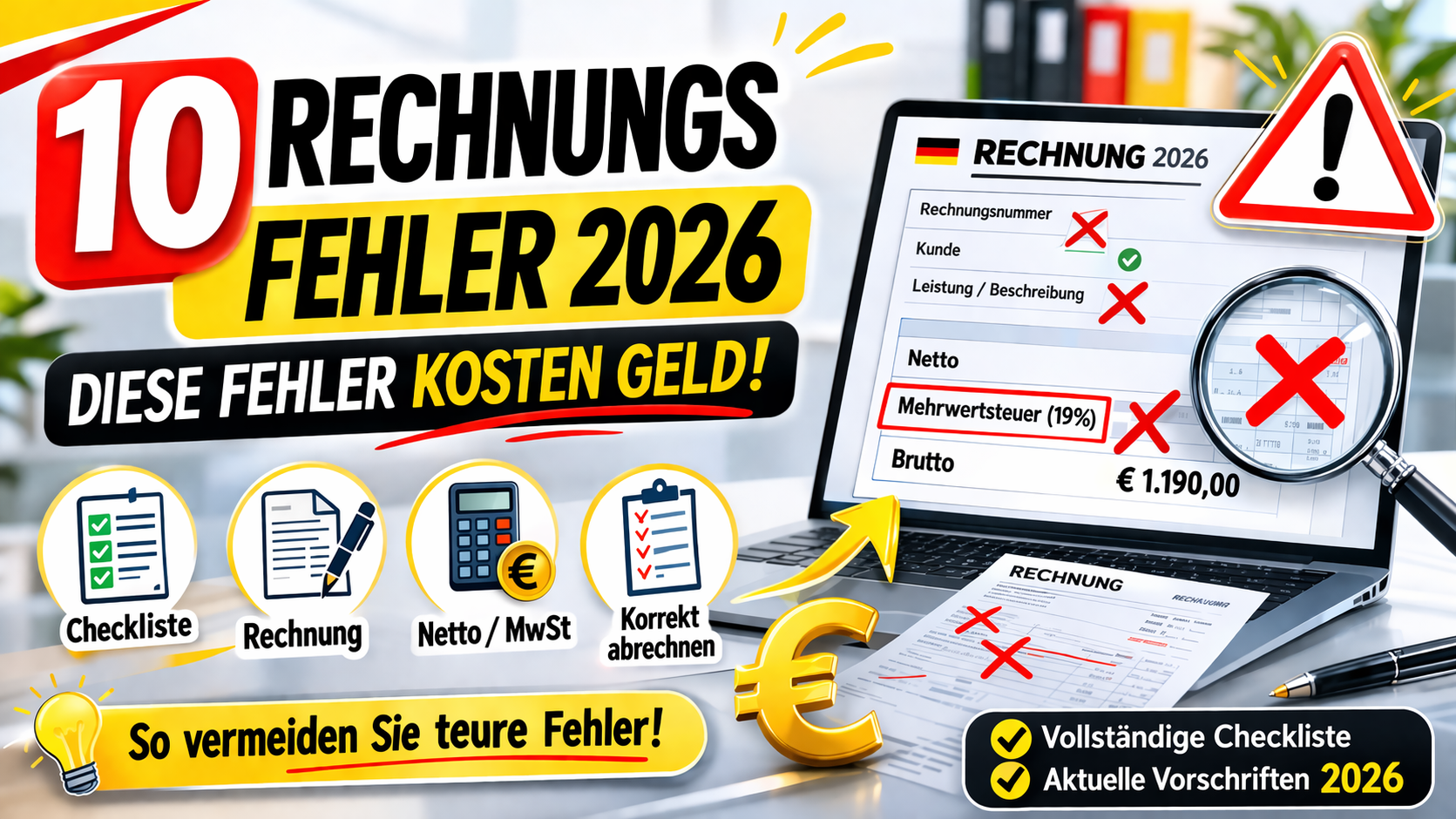 Die 10 häufigsten Fehler bei Rechnungen (und wie Sie sie vermeiden) – 2026