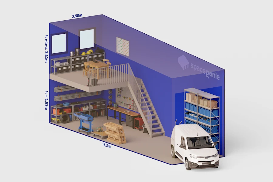 56 Quadratmeter große Lagereinheit mit Mezzanine