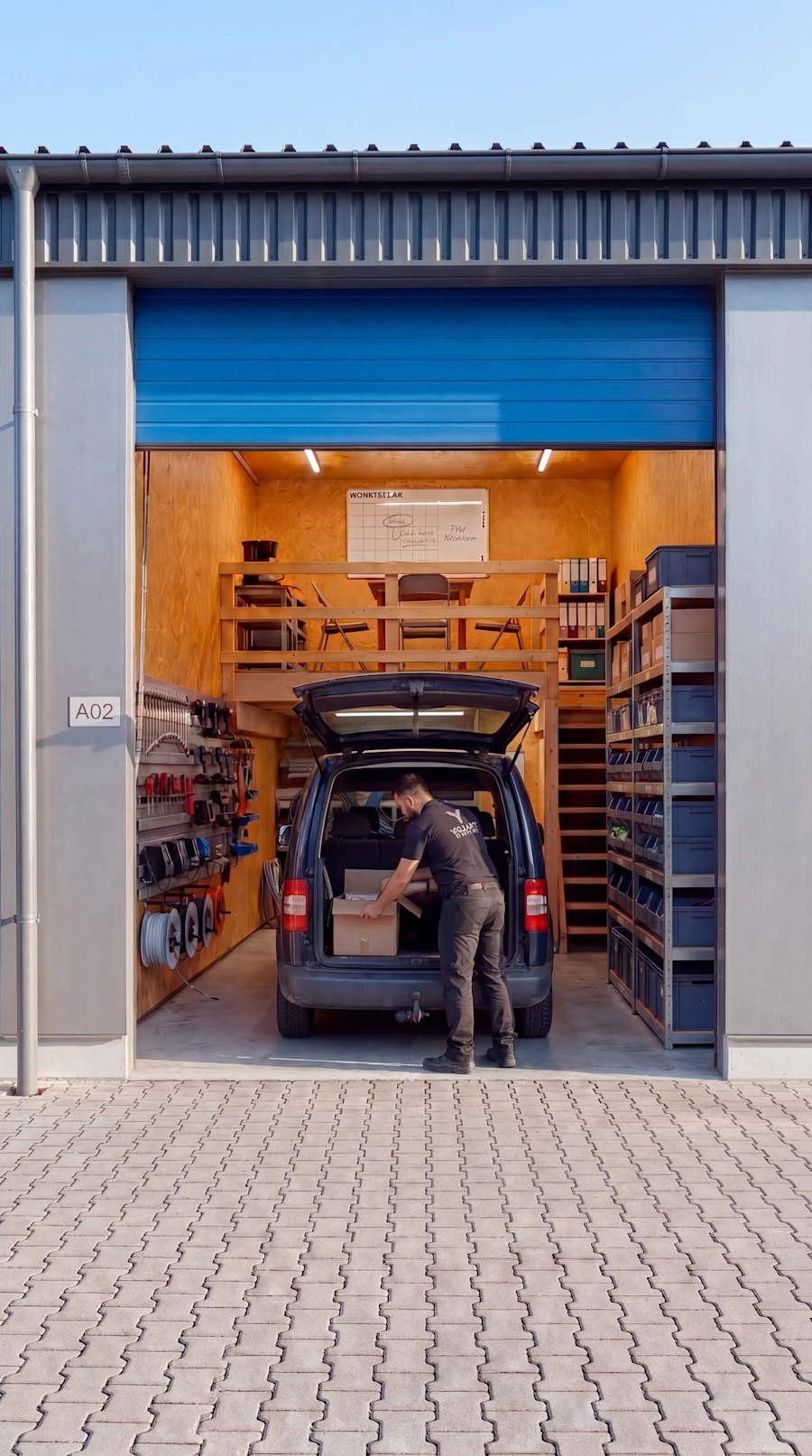 2 Männer in einer Drive-up Garage