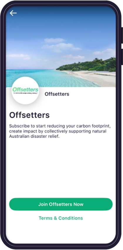 Raiz app Offsetters screen