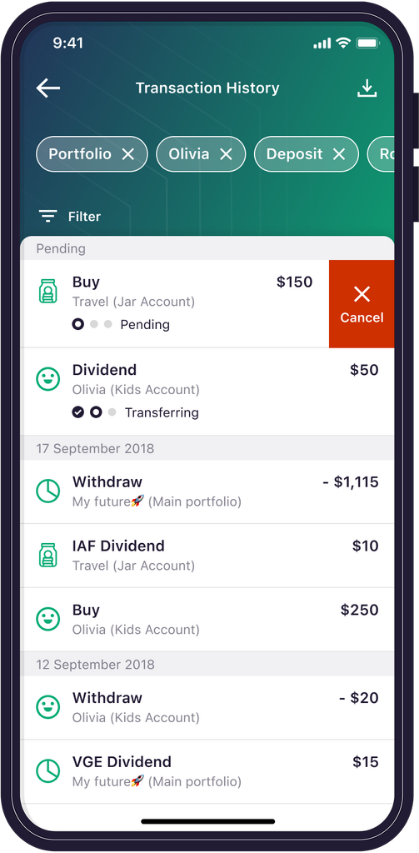 Raiz app Past Screen screen