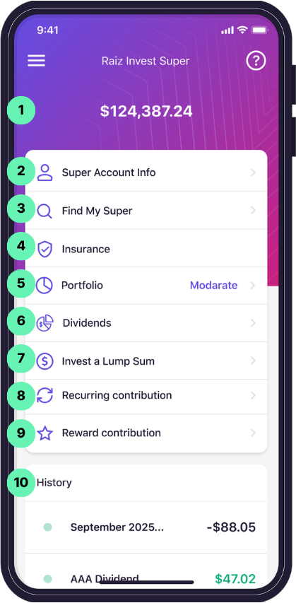 Raiz app Raiz Invest Super screen