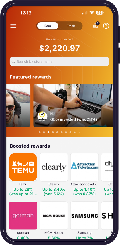 Raiz app Raiz Rewards screen