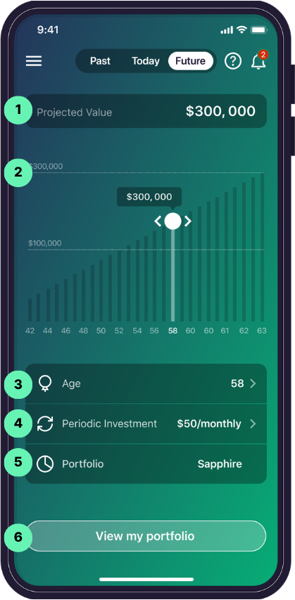 Raiz app Future Screen screen