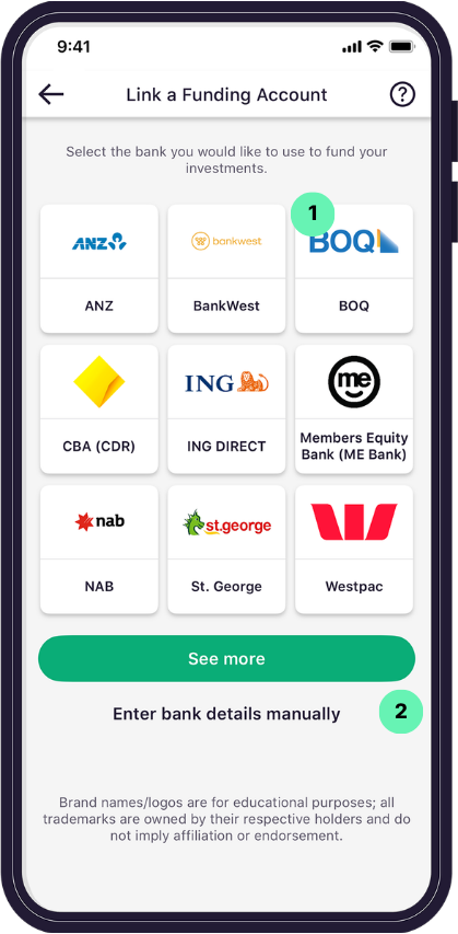 Raiz app Linking and Changing your Funding Account screen
