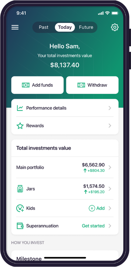 Raiz app Add funds and Withdraw screen
