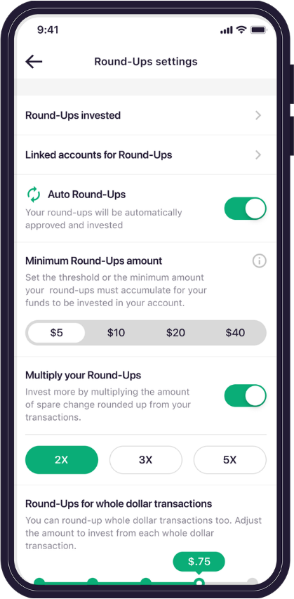 Raiz app Round-Ups screen