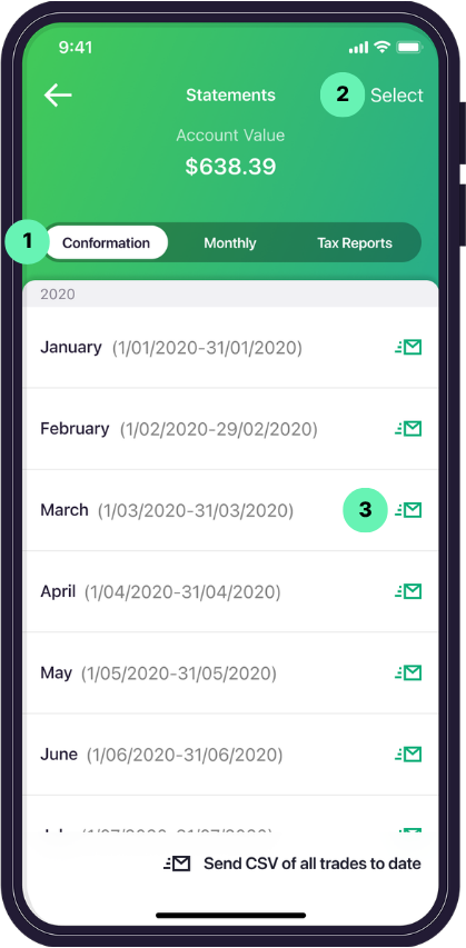 Raiz app Access your Statements screen
