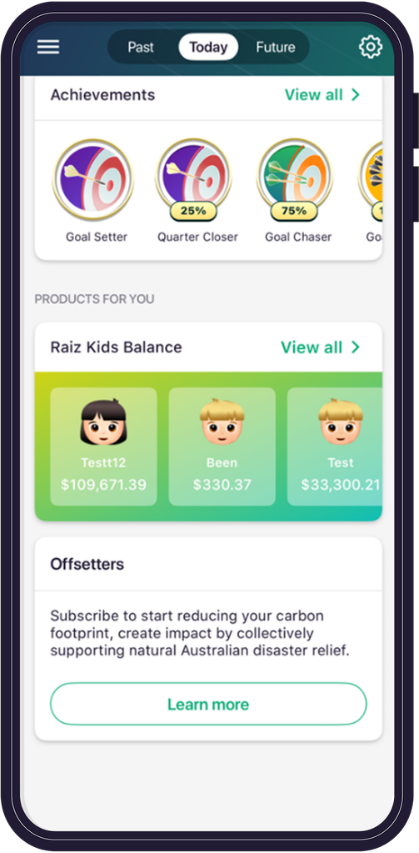 Raiz app Offsetters screen