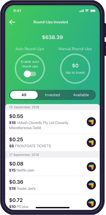 Raiz app Round-Ups screen