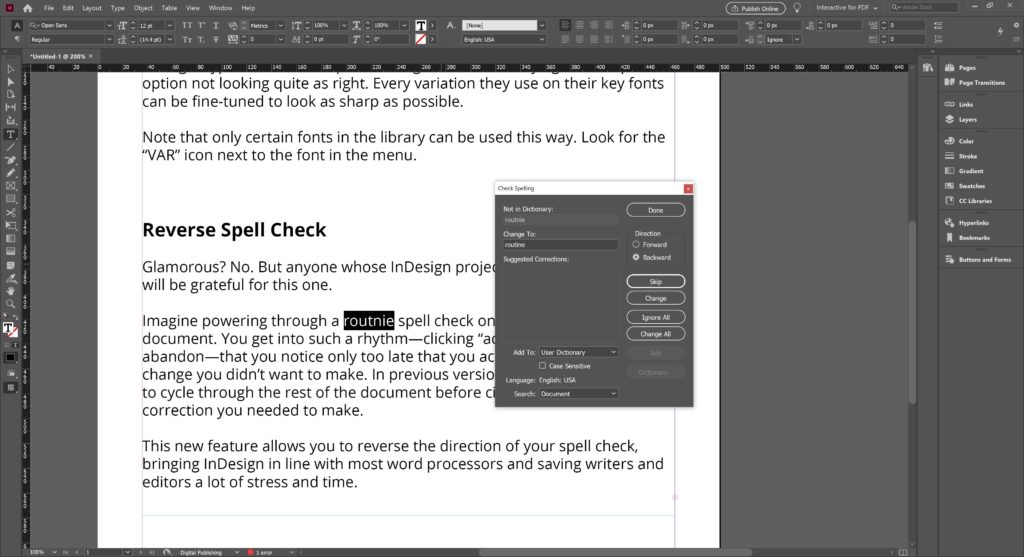 InDesign Reverse Spell Check