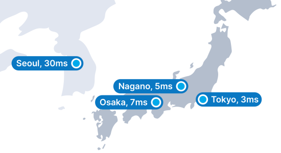 The map shows the low latency across Japan and Korea.