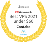 VPSBenchmarks award badge to Contabo for 3rd place in the category of "Best VPS of 2021 - Under $60".\n