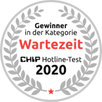 Chip Hotline Test 2020 Auszeichnung - Gewinner in der Kategorie „Wartezeit"