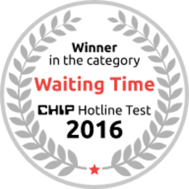 Chip Hotline Test award badge in the category "Waiting Time 2016"