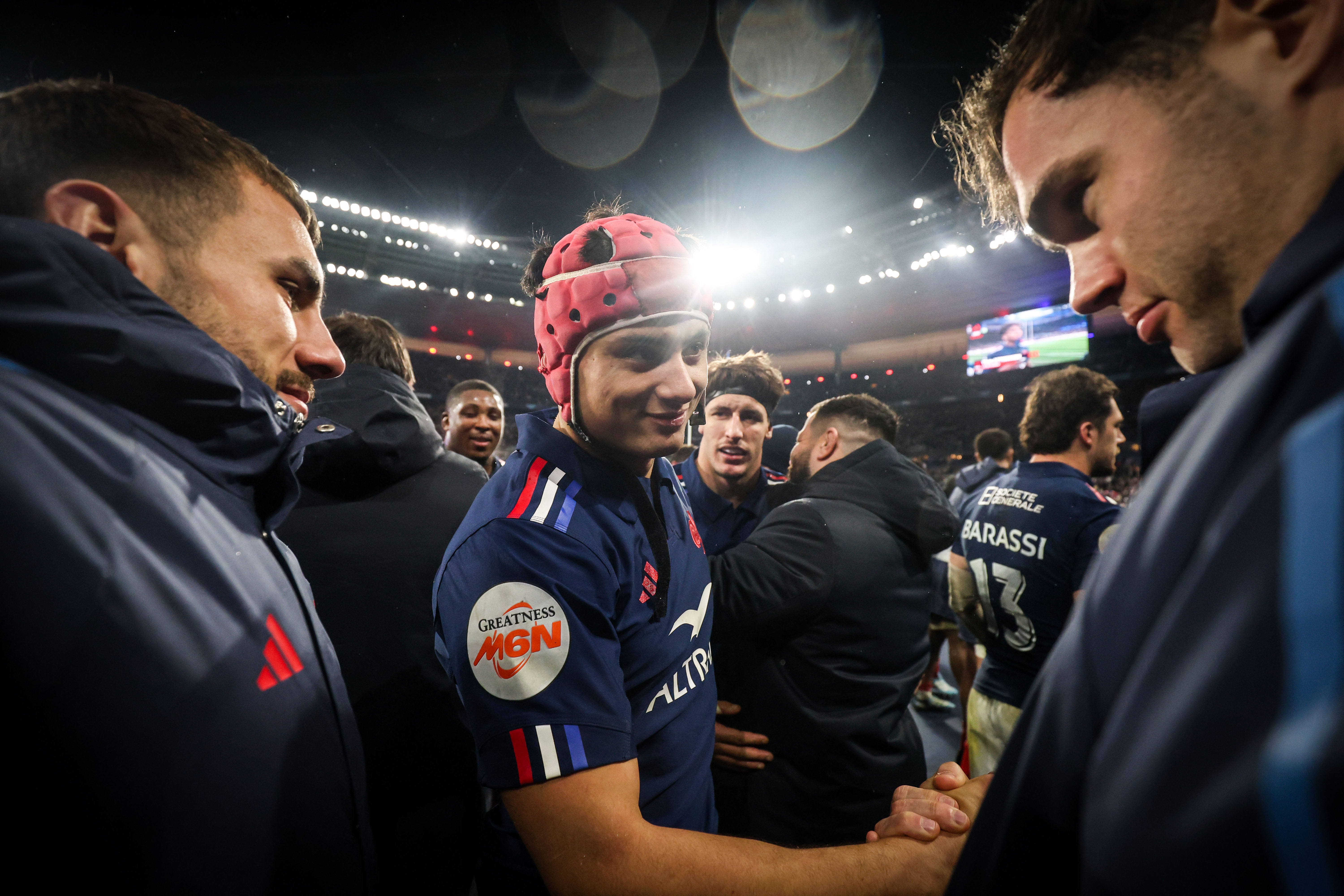 France's Louis Bielle-Biarrey celebrates with teammates after the 2025 Guinness Six Nations Championship Round 1 between France and Wales in Stade de France, Paris, France, Friday, January 31, 2025 (Photo by Nick Elliott / Inpho)