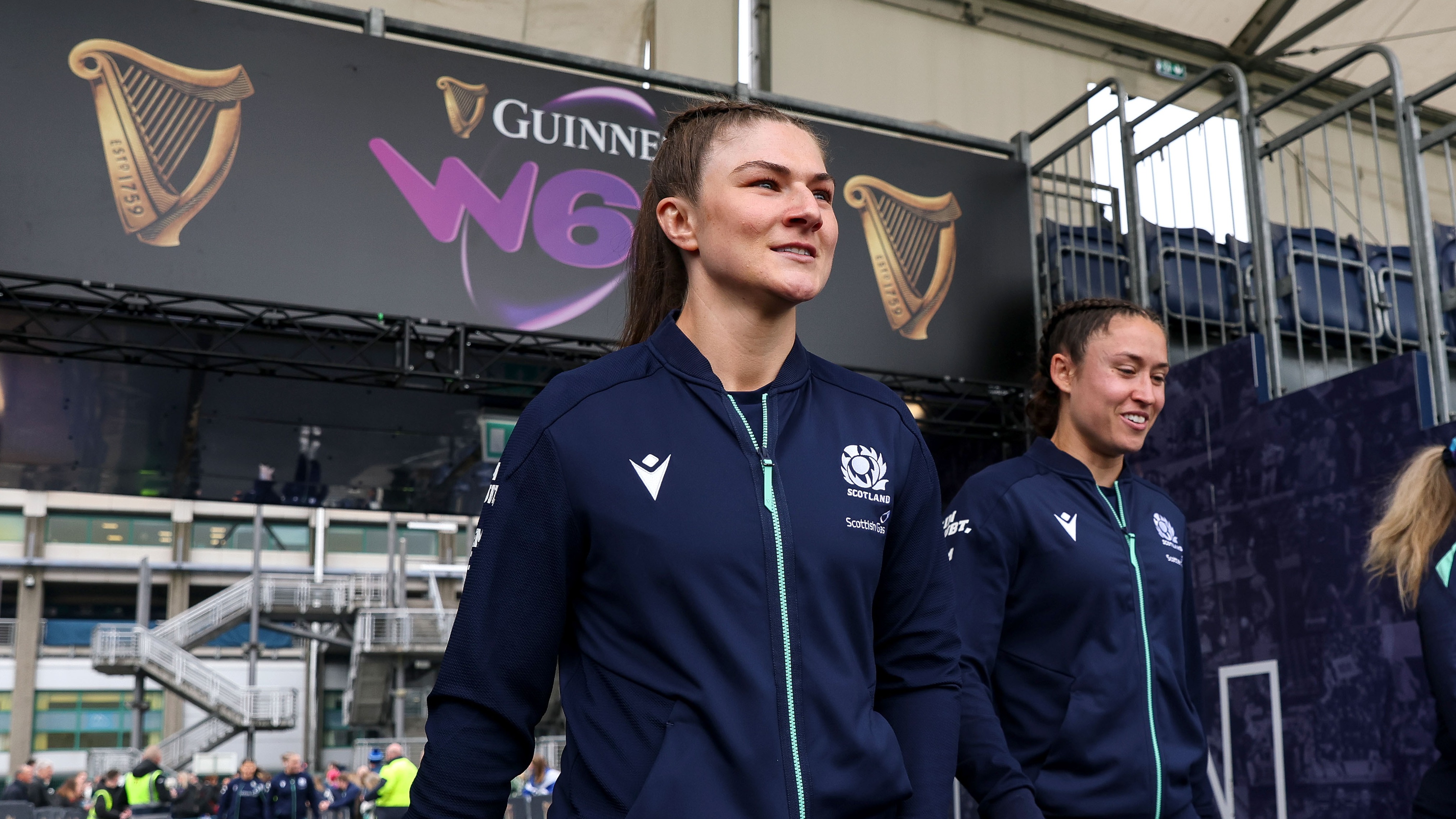 Scotland's Helen Nelson walks into the Hive Stadium ahead of the 2025 Guinness Women's Six Nations match against Ireland.