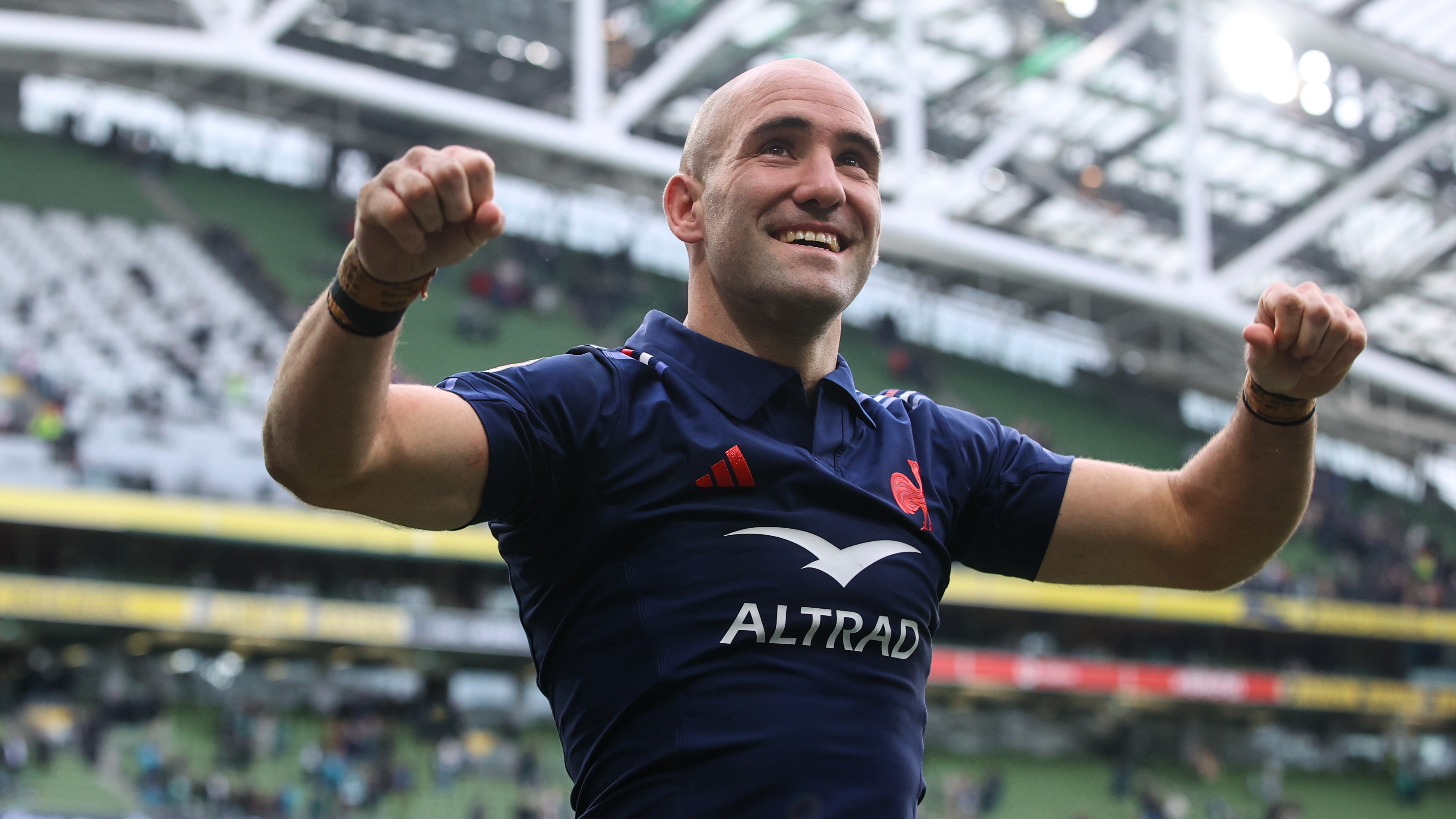 Maxime Lucu celebrates beating Ireland in the 2025 Championship.