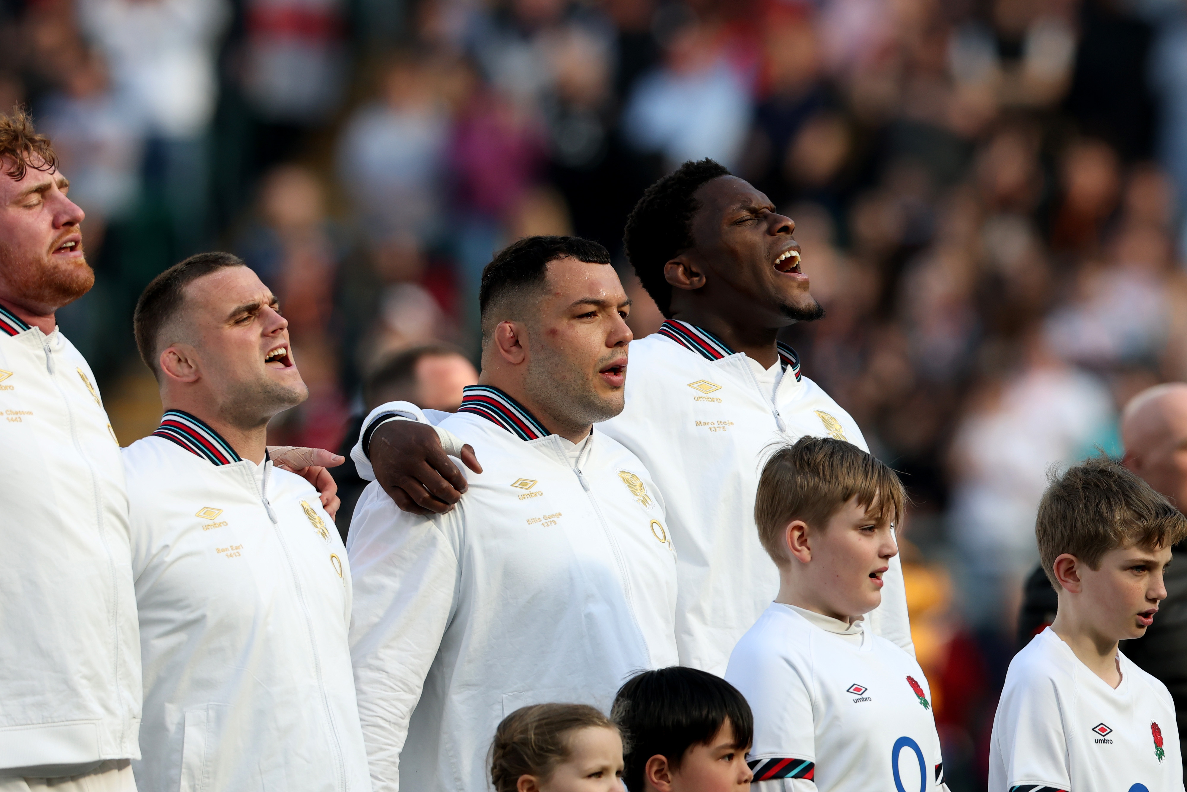 England's Ollie Chessum, Ben Earl, Ellis Genge and Maro Itoje ahead of the 2025 Six Nations Championship Round 4 between England and Italy