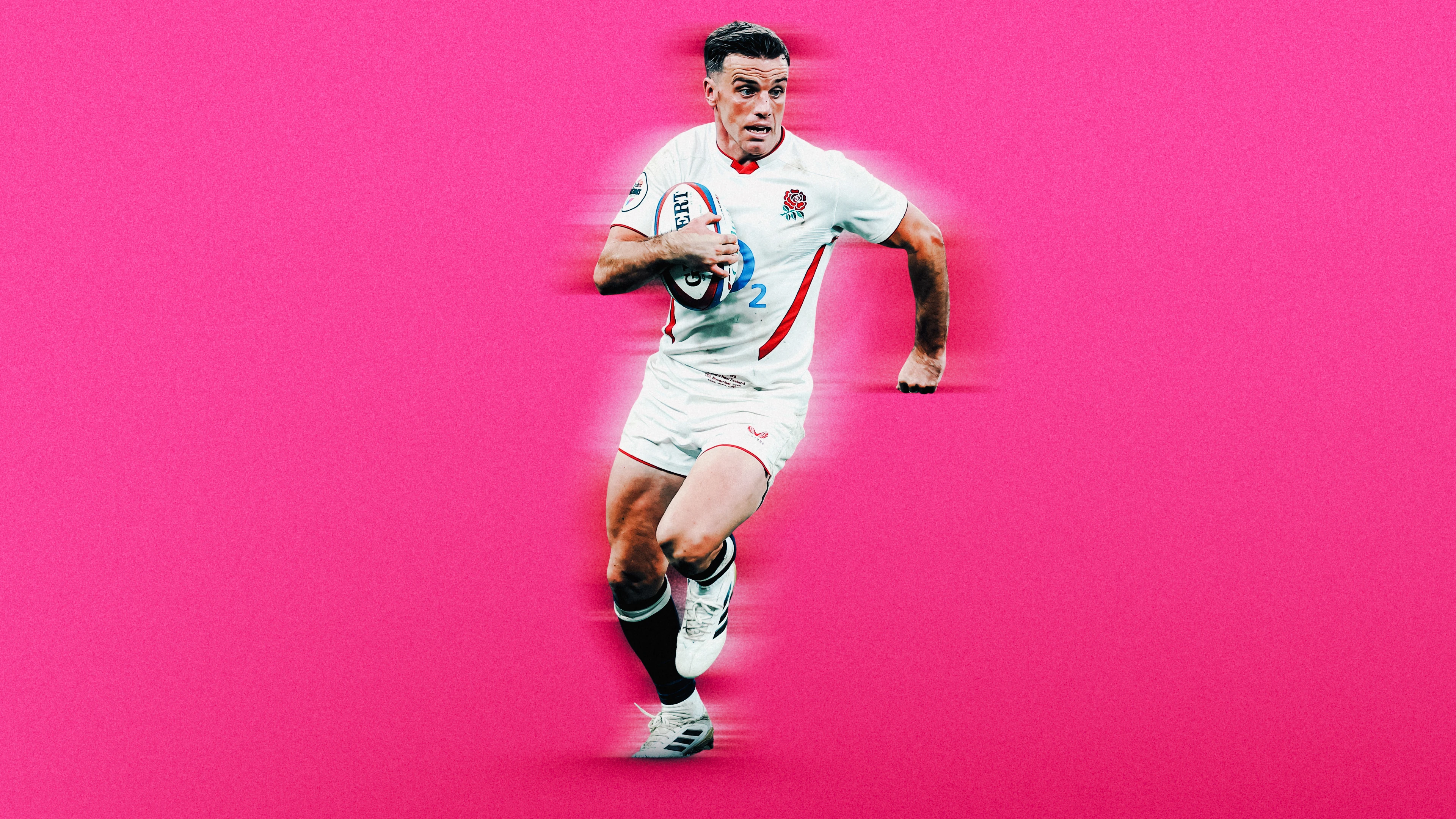 A graphic showing a cutout action shot of George Ford taken from England v New Zealand.