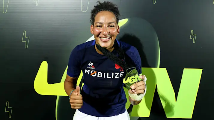 France's Kelly Arbey with her Player of the Match Medal during the Six Nations Women's Summer Series between England and France at Stadio Sergio Lanfranchi in Parma, Italy, Sunday, July 14th, 2024 (Photo by Ben Brady / Inpho)
