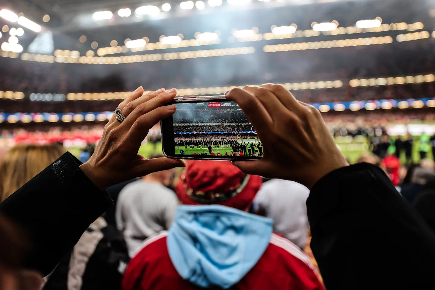 A camera's view of Principality Stadium on game day.