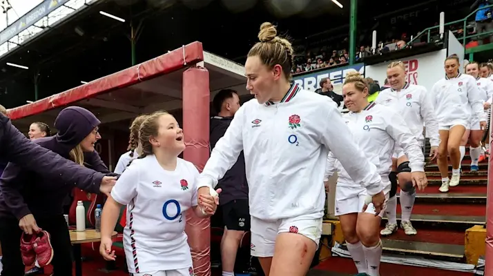 England's Meg Jones makes her way out ahead of the 2025 Guinness Women's Six Nations Championship Round 4 game between England and Scotland