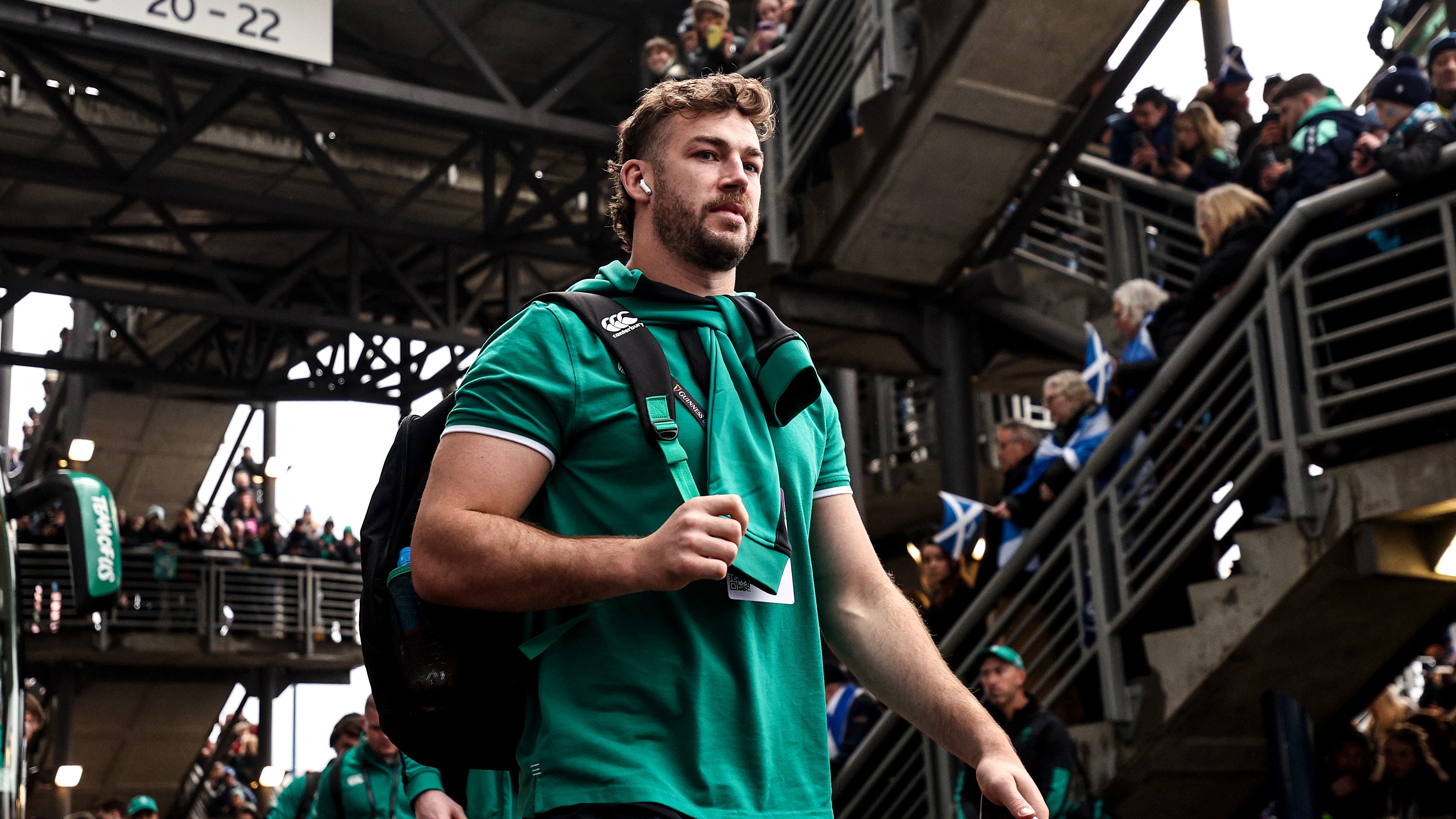 Ireland captain Caelan Doris arrives at Murrayfield Stadium in Edinburgh.