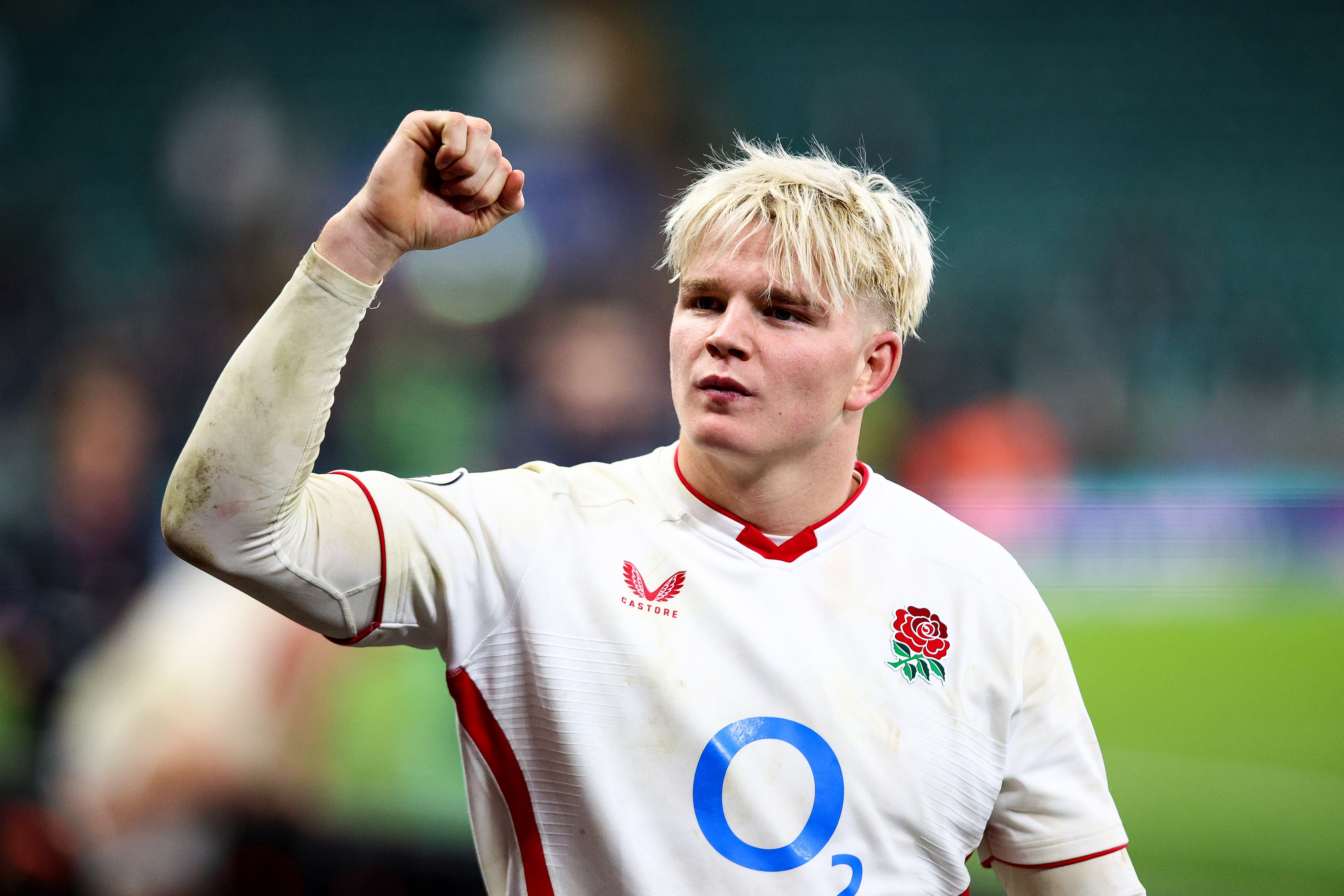 England's Henry Pollock pumps his fist in celebration after the 2025 Quilter Nations Series win against New Zealand.