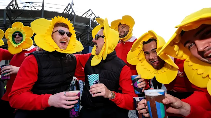 Wales fans ahead of the 2025 Six Nations Championship Round 4 between Scotland and Wales.