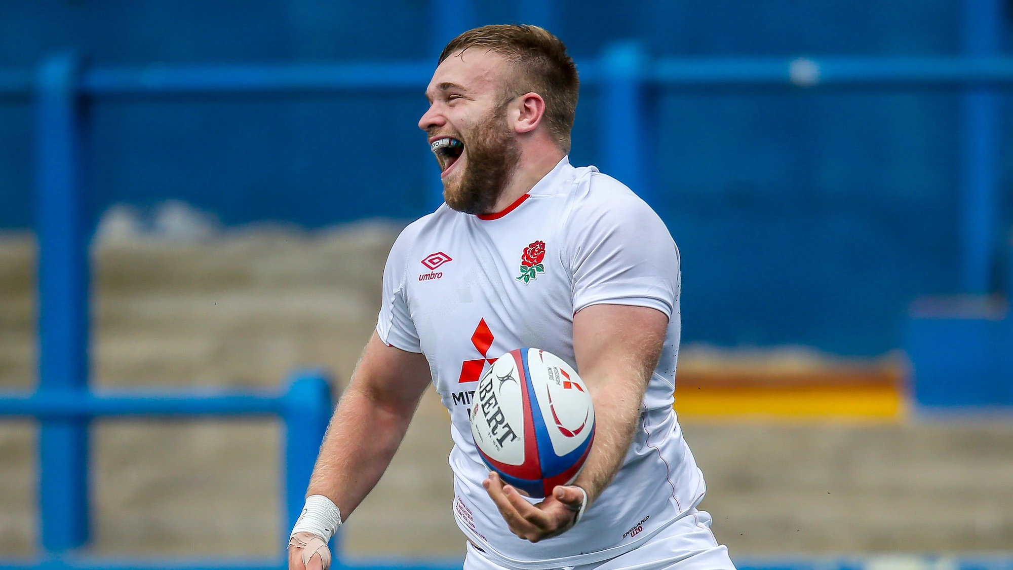 Sam Riley celebrates after scoring a try 25/6/2021