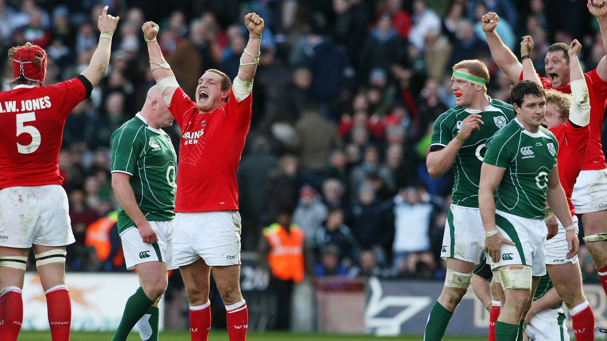 Gethin Jenkins celebrates as Wales win 8/3/2008
