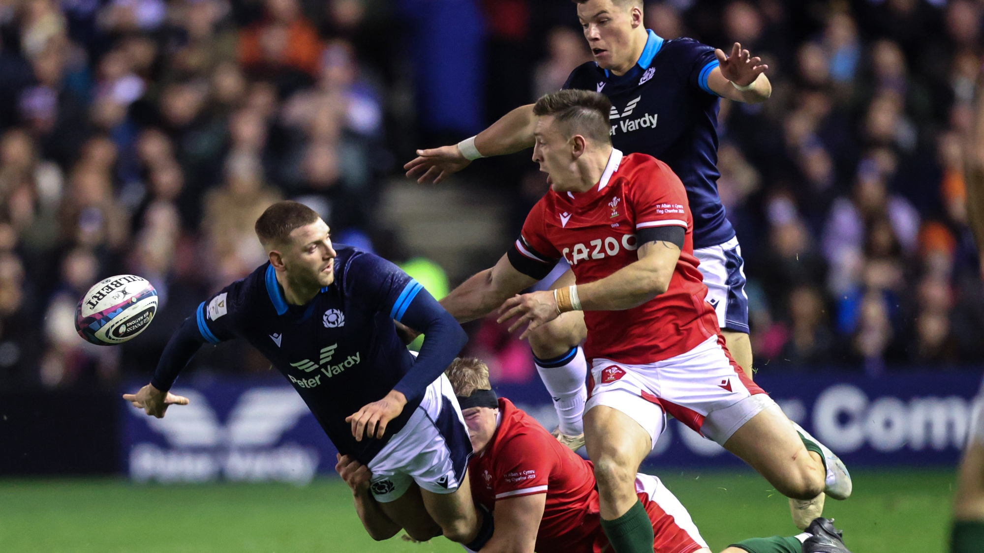 Finn Russell in action against Wales during the 2023 Guinness Men's Six Nations