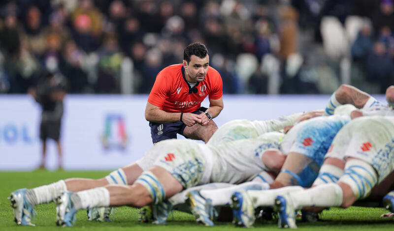Referee Pierre Brousset during the Autumn Nations Series between Italy and New Zealand at the Allianz Stadium, Turin, Italy, Saturday, November 23rd, 2024 (Photo by Laszlo Geczo / Inpho)