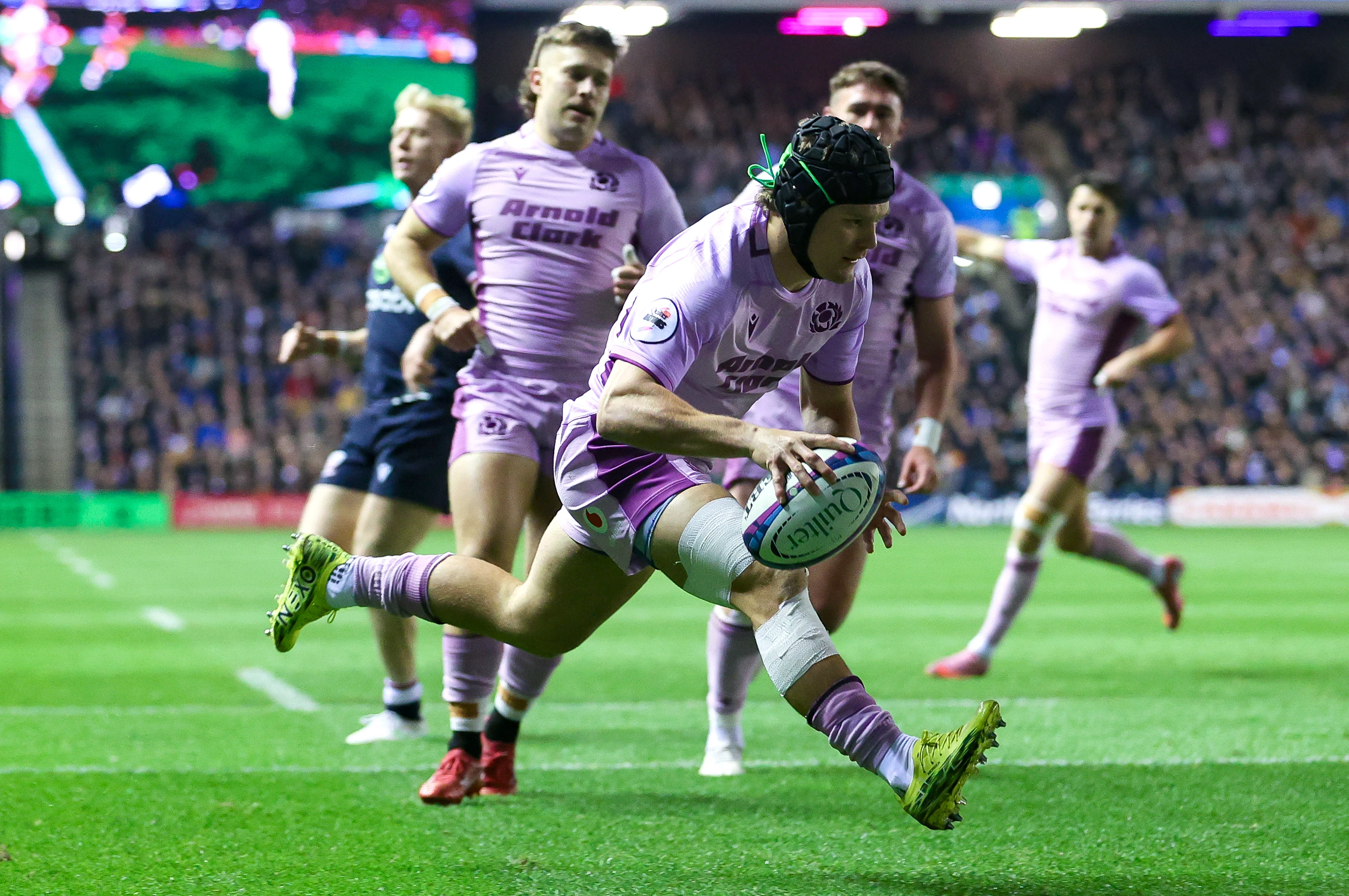 Scotland's Darcy Graham on his way to scoring a try during the 2025 Quilter Nations Series game between Scotland and USA