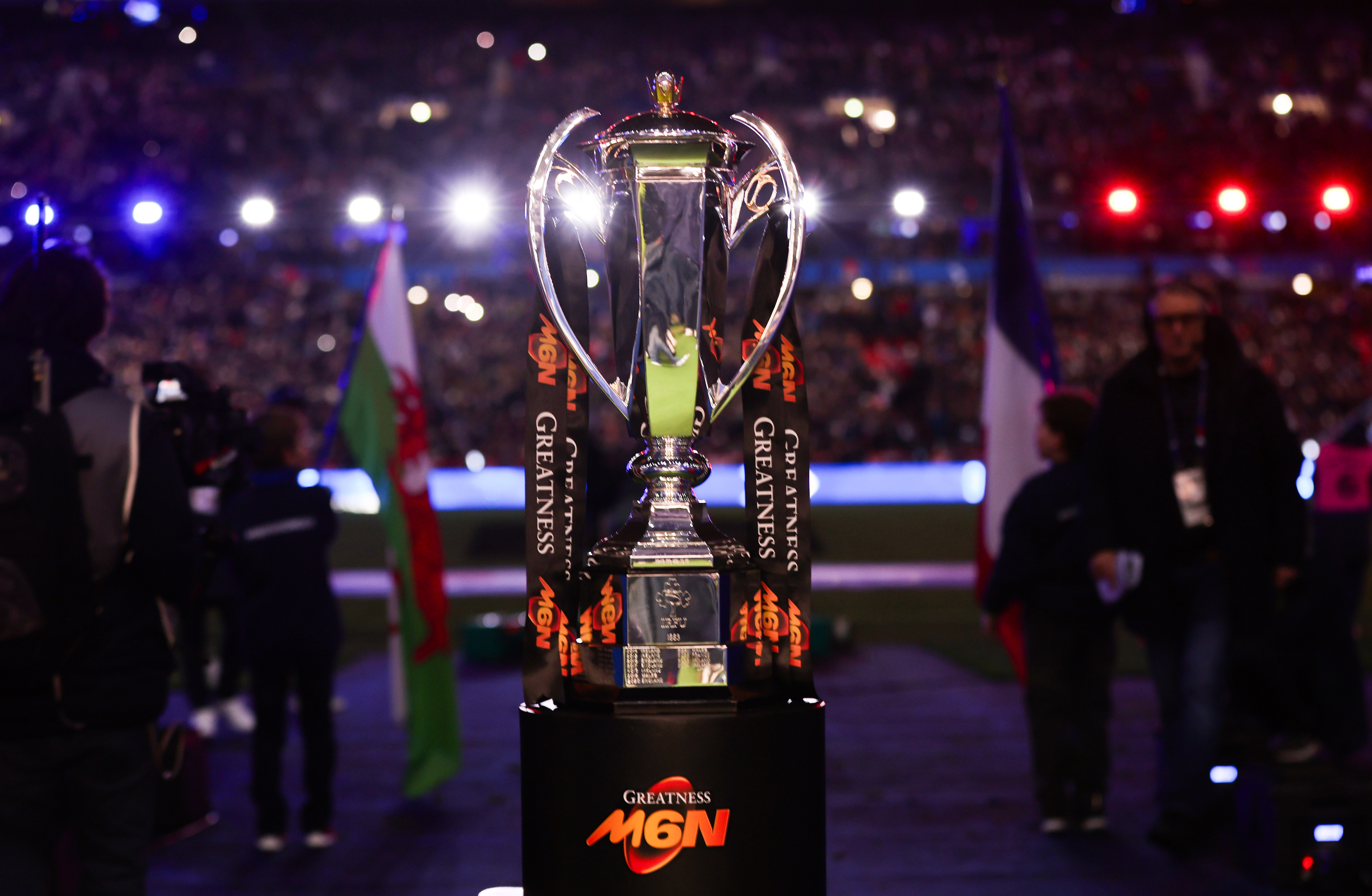 A view of the Six Nations Trophy ahead of the 2025 Guinness Men's Six Nations Championship match between France and Wales in Stade de France,