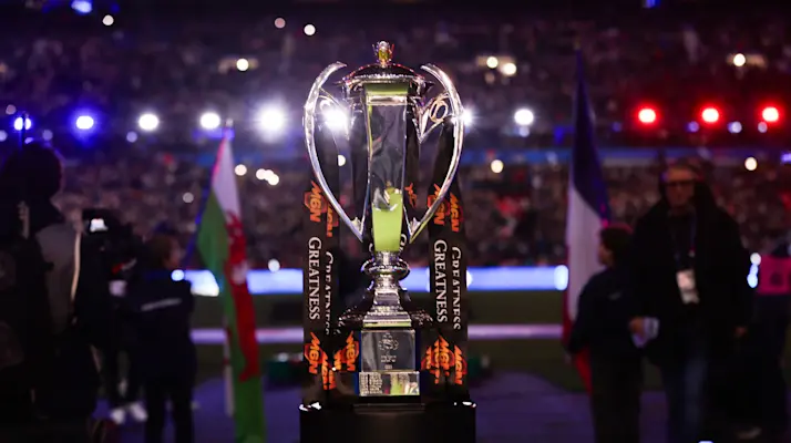 A view of the Six Nations Trophy ahead of the 2025 Guinness Men's Six Nations Championship match between France and Wales in Stade de France,