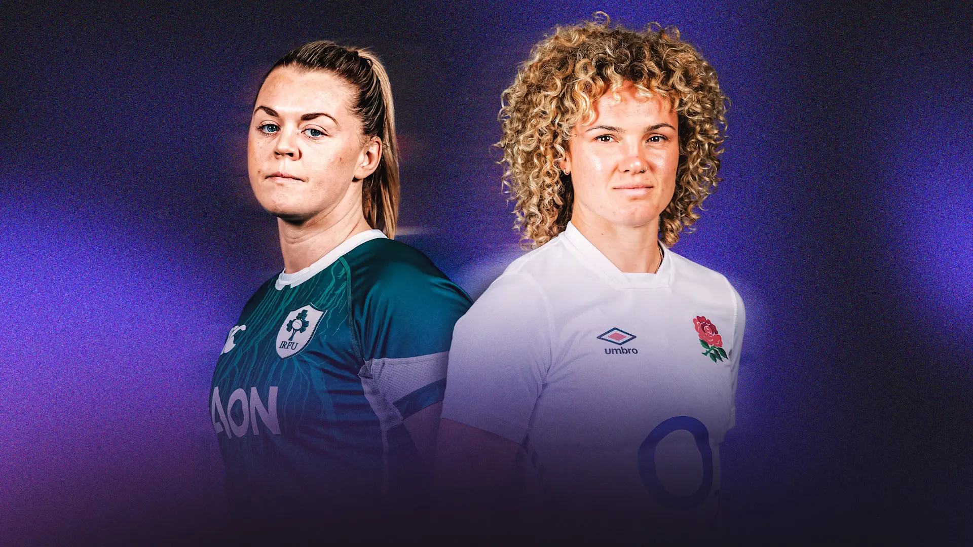 Ireland's Sam Monaghan and England's Ellie Kildunne stand side-by-side.