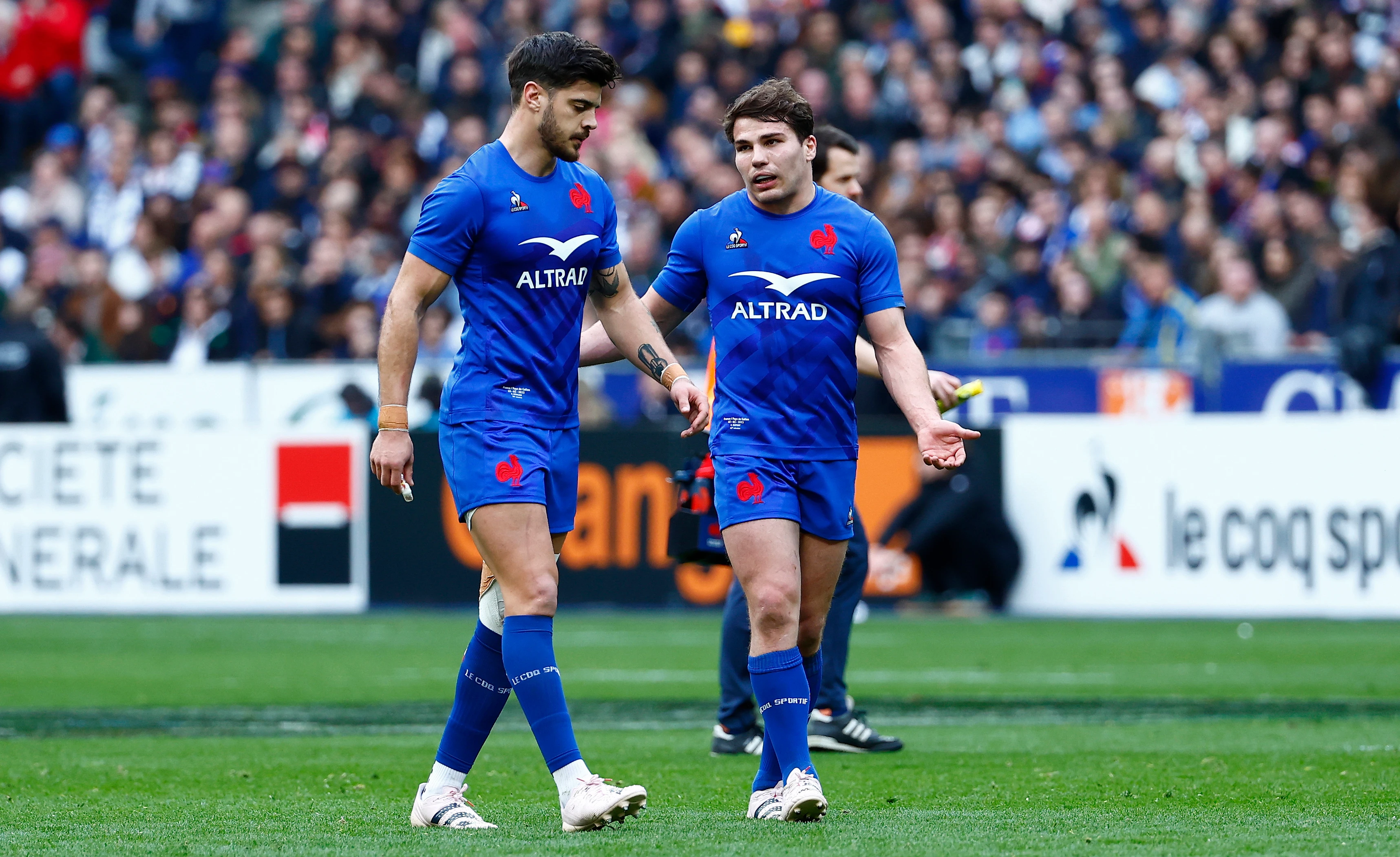 2023 Guinness Six Nations Championship Round 5, Stade de France, France 18/3/2023  
France vs Wales   
Romain Ntamack and Antoine Dupont of France
Mandatory Credit ©INPHO/Fred Porcu