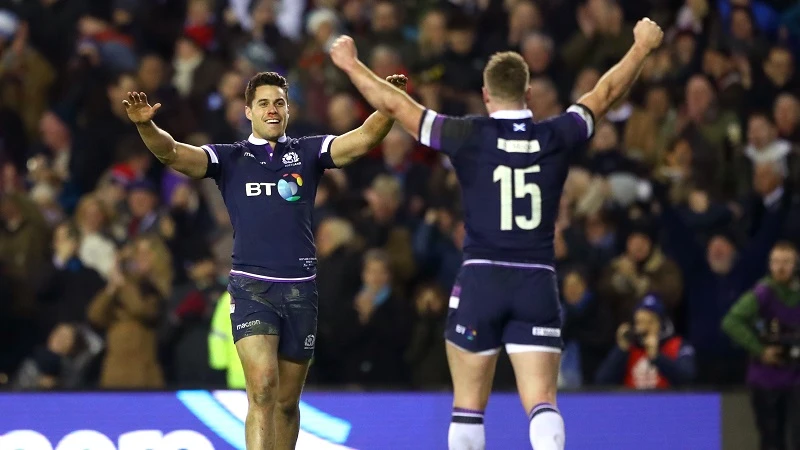 Sean Maitland and Stuart Hogg celebrate 24/2/2018