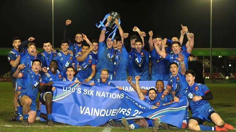 France U20 celebrate winning the Under-20 Six Nations Championship 16/3/2018