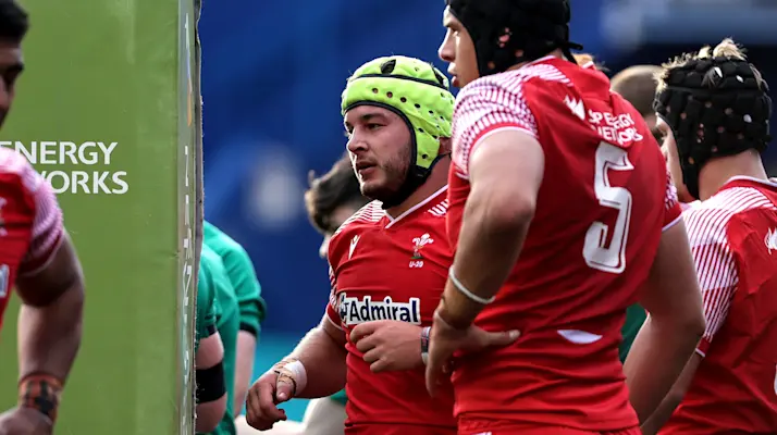 Harri Deaves featuring for Wales U20 in 2021, standing alongside Dafydd Jenkins.