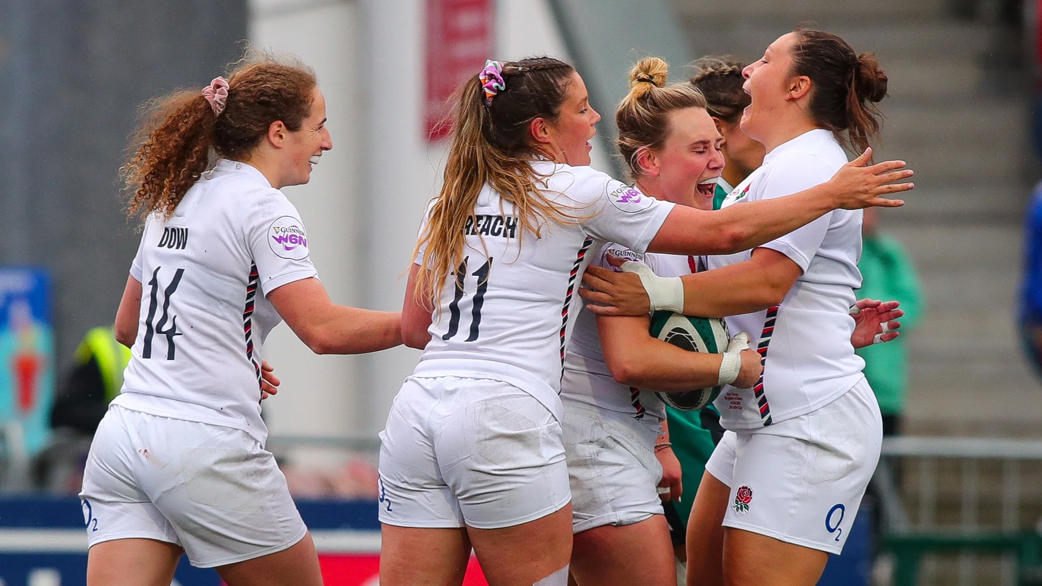 Red Roses celebrate Meg Jones try v Ireland W6N 2025