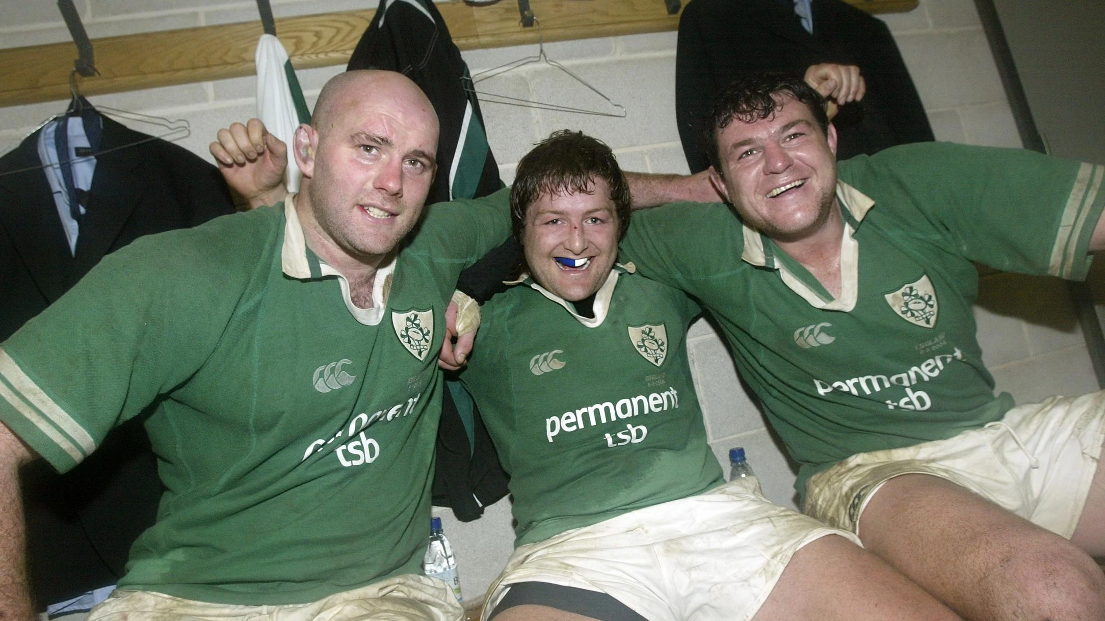 John Hayes, Shane Byrne and Reggie Corrigan in the dressing room after the 2004 game v England.